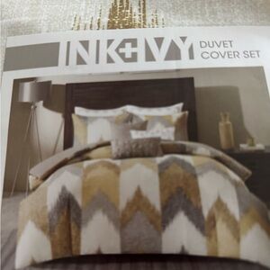 Chevron Duvet Cover Set - Gold, Gray, White